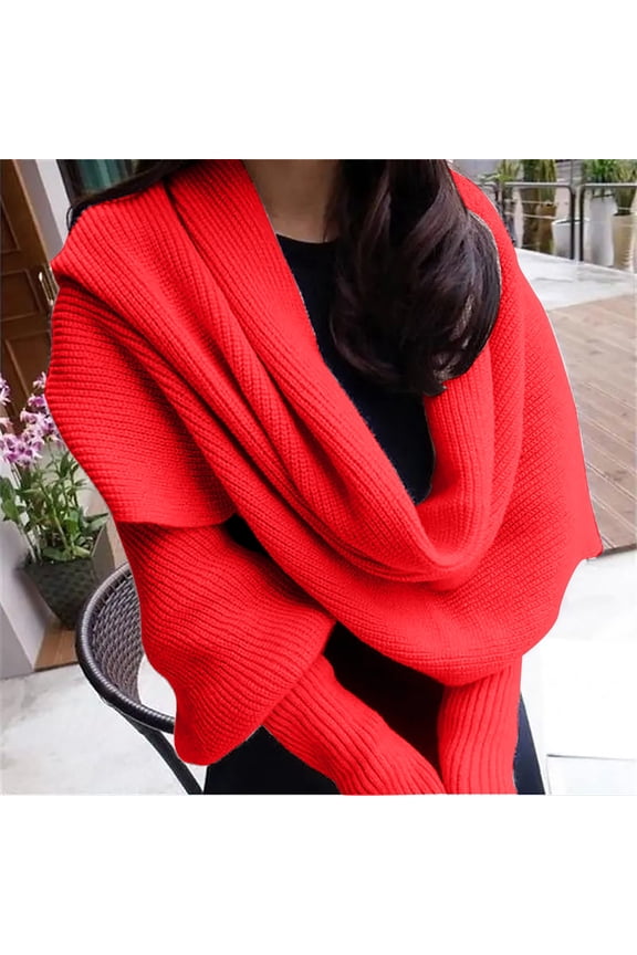 Women's Multifunctional Knitted Cable Wrap Scarf with Sleeves,Sweater Scarf Cozy Knitted Wrap Shawl Autumn Winter Warm Crochet Cape Blanket Cropped Sweater Wrap Knitted Scarf with Sleeves
