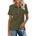 thumbnail image 1 of Pxiakgy Women's Polo Shirts Cotton 3-Button Short Sleeve Collared Tops Summer Cool Shirt Uniform Casual Shirts Women's Short Sleeve Shirts Summer Down Collared Tops Casual Loose Tees Army Green L, 1 of 6