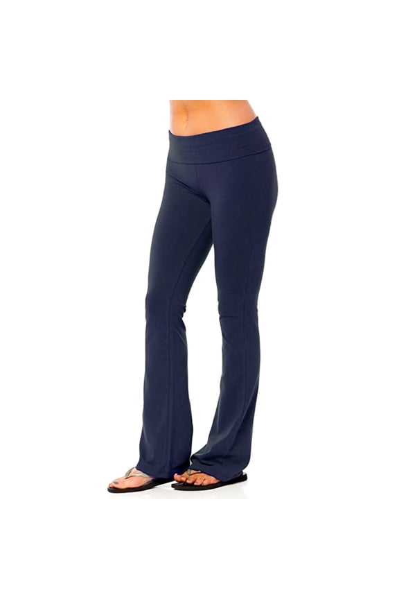Women's Premium Comfortable Cotton-Blend Fold Over Flared Yoga Pants Leggings Yoga Pants Women Low Rise Sweatpants Womens Yoga Leggings Fitness Running Full Length Sports Pants Navy S