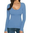 thumbnail image 1 of Pxiakgy Women's Scoop U Neck U Back Reversible Long Sleeve Soft Stretch Layer Tee Shirts Women's T Shirt Solid Color Low U Neck Slim Bottom Long Sleeved Top Blue L, 1 of 5
