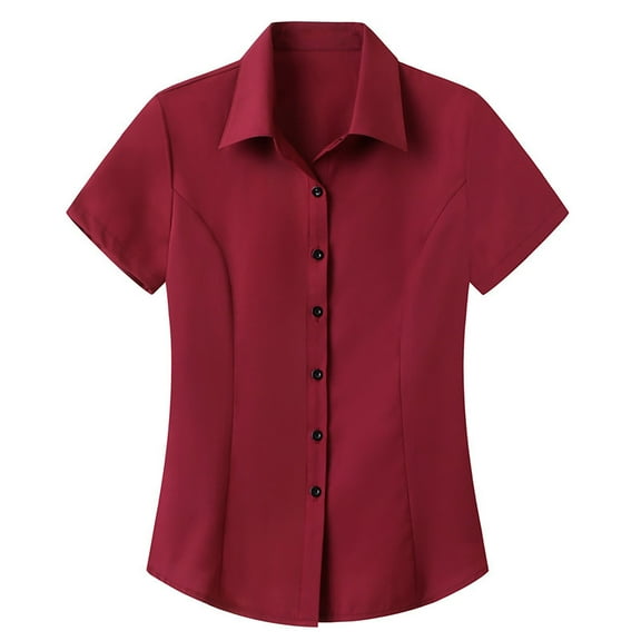 Pxiakgy Women's Short Sleeve Button Down Shirts Business Work Fitted Collared Blouse Office Basic 2025 Summer Tops Women's Shirt Short Sleeve Elastic Slim Breathable Comfortable Shirt Red L