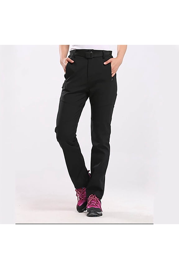 Women's-Ski-Snow-Pants, Fleece Lined Water Resistant Windproof Pants Winter Hiking Softshell Pants for Women Insulated Outdoor Golf Travel Pant with Zipper pocket Black M