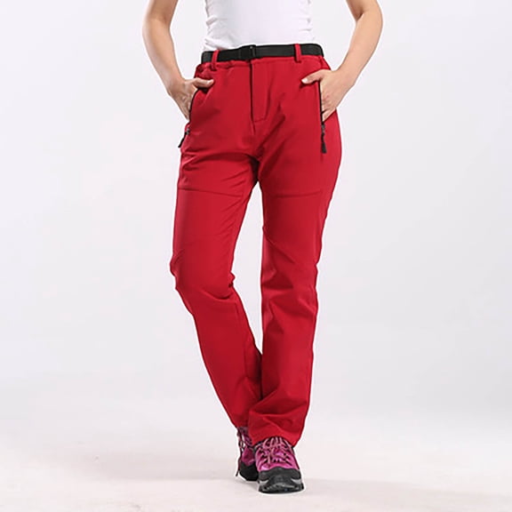 Pxiakgy Women's-Ski-Snow-Pants, Fleece Lined Water Resistant Windproof Pants Winter Hiking Softshell Pants for Women Insulated Outdoor Golf Travel Pant with Zipper pocket Red S