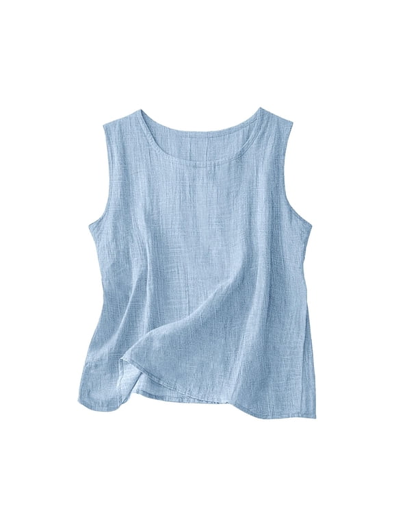Women's Sleeveless Tops Sleeveless Blouse Work Shirts Crew Neck Tops Athletic Shirts Beach Vacation Clothes Loose Fit Comfy Lounge Wear Tunic Top Mexican Shirts Linen Crop Tops S-5XL