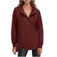 thumbnail image 1 of Pxiakgy Women's Snap Button Up Sweatshirt Long Sleeve Tunic Henley Tops Loose Slit Casual Pullover Fall Winter Outfits Sweatshirt Loose Slit Casual Pullover Fall Winter Outfits Wine S, 1 of 1