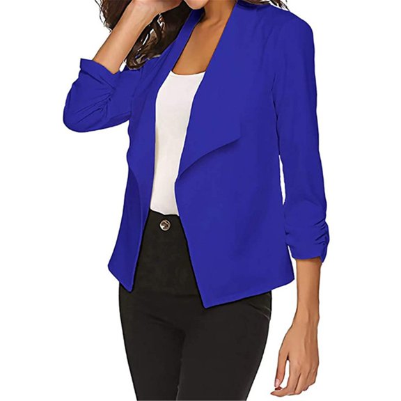 Pxiakgy Women's Solid Color Long Sleeve Simple Thin Women's Small Suit Women's Blue + 5XL