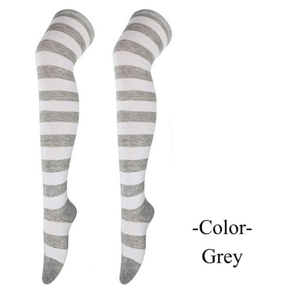 Pxiakgy Women's Striped Thigh High Socks Over Knee Socks Knee High Costume Stockings Leg Warmers Halloween Costumes High Long Stockings for Christmas Party Costumes Socks Grey One Size