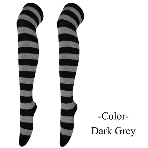 Pxiakgy Women's Striped Thigh High Socks Over Knee Socks Knee High Costume Stockings Leg Warmers Halloween Costumes High Long Stockings for Christmas Party Costumes Socks Dark Grey One Size