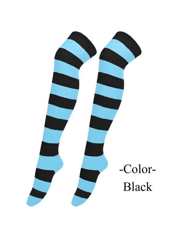 Women's Striped Thigh High Socks Over Knee Socks Knee High Costume Stockings Leg Warmers Halloween Costumes High Long Stockings for Christmas Party Costumes Socks Black One Size