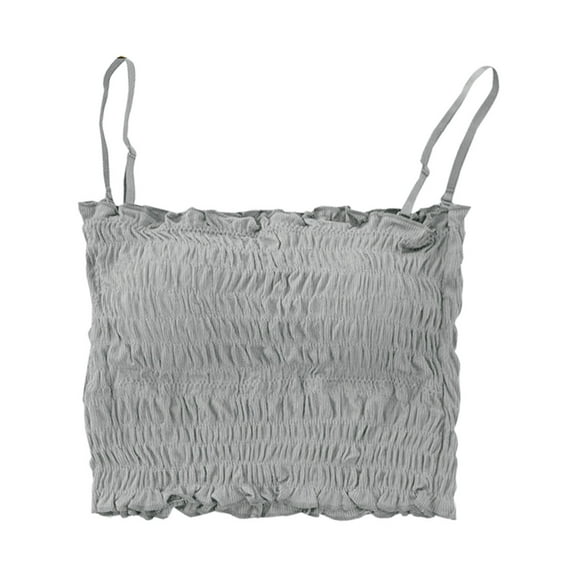 Pxiakgy Women's Summer Trendy Sleeveless Y2K Ruffle Pleated Crop Top Camisole Soft Comfy Ruched Knitted Crop Top Tube Top Square Neck Adjustable Spaghetti Strap with Built In Bras Purple One Size