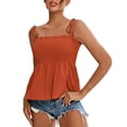thumbnail image 1 of Pxiakgy Women's Tie Shoulder Frill Shirred Ruffle Hem Sleeveless Strappy Cami Blouse Ruffle Tank Tops for Women Summer Square Neck Peplum Top Womens Tank Tops Summer Tank Tops for Women Coffee L, 1 of 6