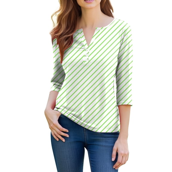 Pxiakgy Women's Tops 3/4 Sleeve Henley Striped Button Down Shirts Three Quarter Length Summer T Shirts Women's Blouses Men's Casual Long Sleeved Tie Dye Printed Shirt Top Green Xxl