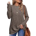 thumbnail image 1 of Pxiakgy Women's Tunic Top Loose Round Neck Long Sleeve Shirt High Low Curved Hem Autumn Winter Round Neck Brushed Strip Solid Color Top Long Sleeve T Shirt Khaki1 + XL, 1 of 5