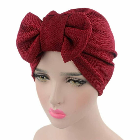 Pxiakgy Women's Turban Hat Bowknot Stretch Solid Hijab Headwrap Chemo Headwear Skull Cap Hair Loss Cover Head Hat Bow Cap Women Wrap Caps Red One Size