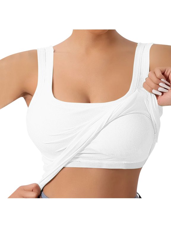 Women's U-Back Tank Top Women's Fashionable and Casual Solid Color Sports Vest with Chest and Suspenders Breathable Wireless Tank Tops, Yoga, Running and Gym with Outdoor Leisure White Xxl
