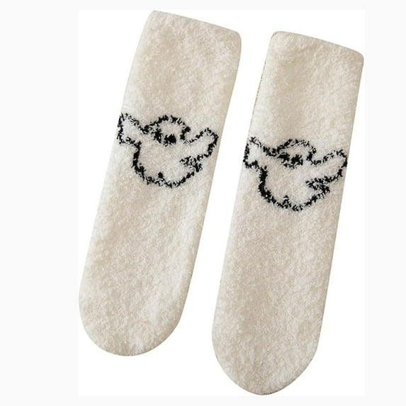 Pxiakgy Women's Warm Super Soft Winter Fluffy Halloween Pumpkin Bat Crew Socks Plush Slipper Sock Casual Home Sleeping Fuzzy Cozy Sock Pumpkin Bat Cute Printed Halloween Socks White One Size