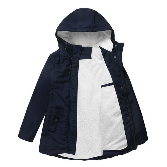 Pxiakgy Women's Warm Thickened Overcoat Plus Size Solid Color Trendy Winter Lined Hoodie Solid Color Snow Coat Jacket Outwear with Side Pockets Dark blue XXL