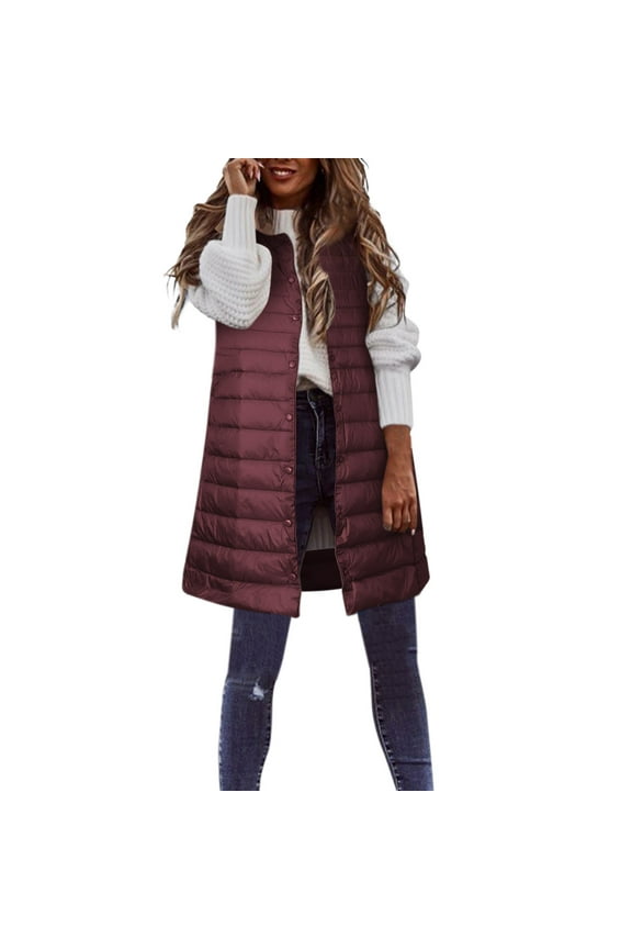 Women's Winter Vest Thin And Light Down Coat Casual Down Coat Slim Gilet Quilted Jacket Outdoor Winter Coat Vest With Pockets Red + L