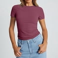 thumbnail image 1 of Pxiakgy Womens Basic T Shirts Summer Tops 2025 Crop Short Sleeve Slim Fit Tee Cute Gym Workout Clothes Cami Tee Stretchy Ribbed Basic Tee Y2K Tops for Women Womens Tank Tops Summer E S, 1 of 7