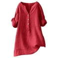 thumbnail image 1 of Pxiakgy Womens Button Down Shirts Long Sleeve Cotton Linen Gauze Tops Casual Collared Blouses Loose Fit Loose Shirt Top Stand Solid Color Sleeve Collar Casual Women's Shirt Women's Shirt Red S, 1 of 3