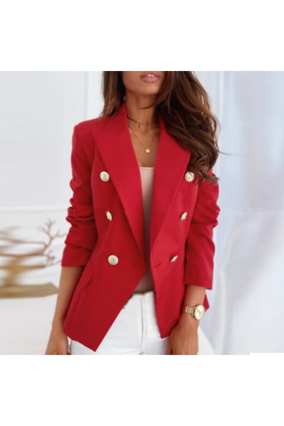 Womens Casual Long Sleeve Blazers Double Breasted Open Front Blazer Solid Color Notch Lapel Suit Work Office Jackets Coat Suit Satin Formal Work Cardigan Jacket Silk Size Plus Pockets