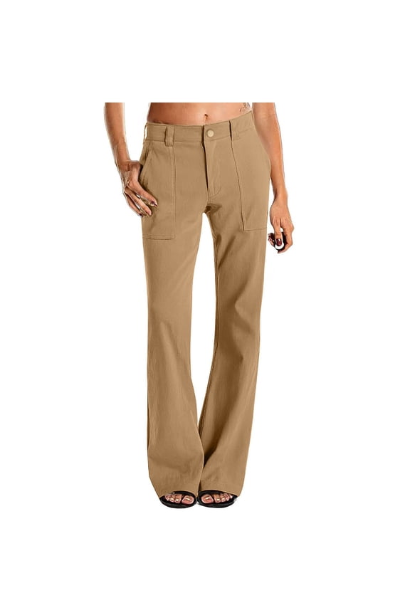 Womens Dressy Casual High Waisted Chino Pants Button Down Bootcut Straight Leg Work Trousers with Pockets Womens Twill Pants Chino Pants Button Down Straight Leg Work Trousers with A S