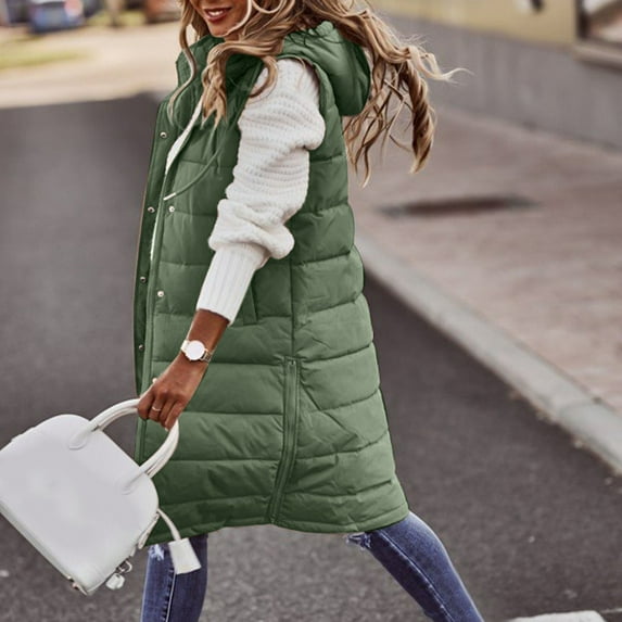 Pxiakgy Womens Long Winter Coat Vest With Hood Sleeveless Warm Down Loose Coat With Pockets Quilted Vest Down Jacket Quilted Outdoor Jacket Coat Green L