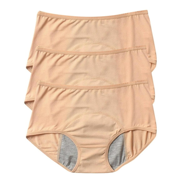 Pxiakgy Womens Menstrual Period Panties Cotton Underwear Postpartum Protective Briefs Period Underwear for Women Women's Solid Color Physiological Underwear Breathable Mesh Underwear 3Pc Beige L