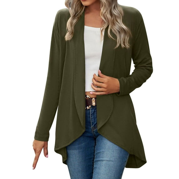 Pxiakgy Womens Open Front Cardigan Long Sleeve Knit Sweater Outwear With Pockets Green + M