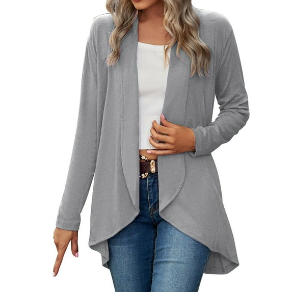 Pxiakgy Womens Open Front Cardigan Long Sleeve Knit Sweater Outwear With Pockets Grey + S