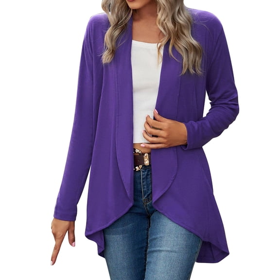 Pxiakgy Womens Open Front Cardigan Long Sleeve Knit Sweater Outwear With Pockets Purple + XXL
