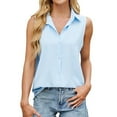 thumbnail image 1 of Pxiakgy Womens Sleeveless Button Down Shirt V Neck Casual Classic Collared Blouses Solid Basic Summer Work Office Tank Top Sleeveless Tops V Neck Vest Summer Fashion Top Light Blue L, 1 of 5