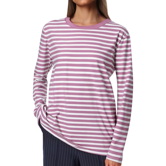 Pxiakgy Womens Striped Shirt Long Sleeve Tops T Shirts Long Sleeve Crew Neck Shirts Basic Tee Sort Comfy Printed Tops Blouse Trendy Crew Neck Going Out Tops Loose Fit Casual Shirts Pink Xl