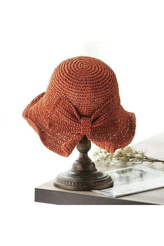 Womens Summer Sun Beach Straw Hat Upf50 Travel Foldable Wide Brim Summer Uv Hat with Big Bow Foldable Wide Brim Floppy Sun Hat for Women Fashion Woven Bow Sun Hat Summer Beach Hat for Women G
