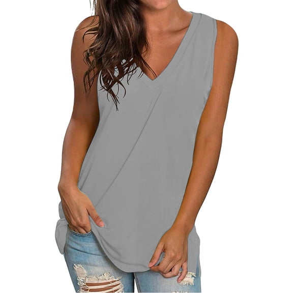 Pxiakgy Womens Summer Tank Tops Basic Tanks V Neck Sleeveless T Shirts Side Split Solid Color Loose V Neck Sleeveless Sleeveless Solid Color Blouse Business Casual Tank Flowy Tops Grey L