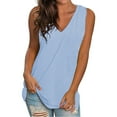 thumbnail image 1 of Pxiakgy Womens Summer Tank Tops Basic Tanks V Neck Sleeveless T Shirts Side Split Solid Color Loose V Neck Sleeveless Sleeveless Solid Color Blouse Business Casual Tank Flowy Tops Light Blue S, 1 of 5