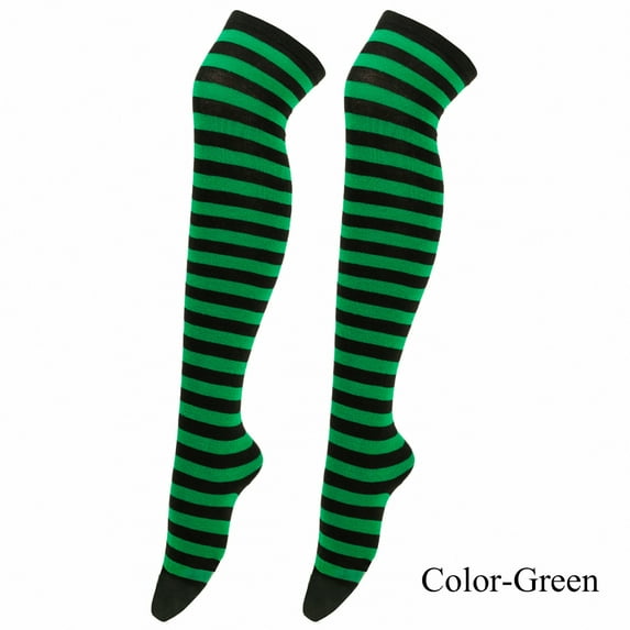 Pxiakgy Womens Thigh High Socks Athletic Stripe Cute Colorful Over The Knee High Sock Colorful Long Tube Sock Halloween Costumes High Long Stockings Christmas Party Costumes Socks Green One Size