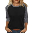 thumbnail image 1 of Pxiakgy Womens Tops 3/4 Sleeve Shirts Round Neck Loose Casual Tshirts Color Block Summer Tees Women's 3/4 Shoulder Sleeve Color Blocked T Shirt Top Black L, 1 of 5