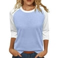 thumbnail image 1 of Pxiakgy Womens Tops 3/4 Sleeve Shirts Round Neck Loose Casual Tshirts Color Block Summer Tees Women's 3/4 Shoulder Sleeve Color Blocked T Shirt Top Light Blue Xl, 1 of 5