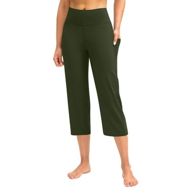 Pxiakgy Yoga Pants for Women Capris Loose Wide Straight Leg Cropped Pants High Waist Tummy Control Capri Legging with Pockets Athletic Exercise pants Army Green L
