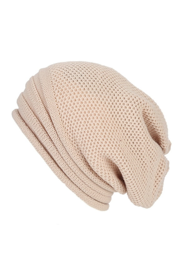 baseball cap Men Women Baggy Warm Crochet Winter Wool Knit Ski Beanie Skull Slouchy Caps Hat Beige + One size