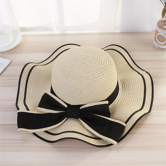 Pxiakgy baseball cap Women Beach Stra W Hat Jazz Sunshade Panama Fedora Hat Gangster Ca P Beige + One size
