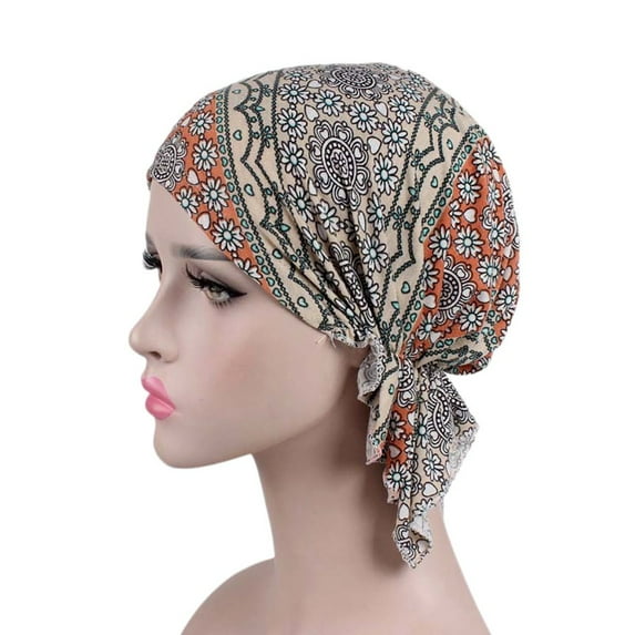 Pxiakgy baseball cap Women India Elastic Turban Print Cotton Hat Head Scarf Wrap B + One size