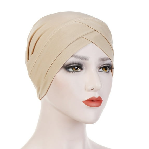 Pxiakgy baseball cap Women Solid India Hat Ruffle Cancer Chemo Beanie Turban Wrap Scarf Cap Beige + One size