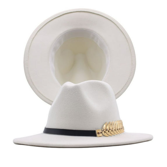 Pxiakgy baseball cap Womens Classic Wide Floppy Panama Hat Belt Buckle Wool Fedora Hat White + One size