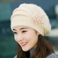 thumbnail image 1 of Pxiakgy beret hats for women Fashion Womens Flower Knit Crochet Beanie Hat Winter Warm Cap Beret Beige + One size, 1 of 5