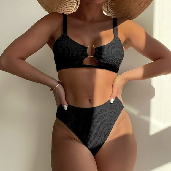 Pxiakgy bikini sets for women swim suits for women Women's Two Swimsuit High Waisted Cutout Bikini Sets One Shoulder Bathing Suits for 2024 Black + L