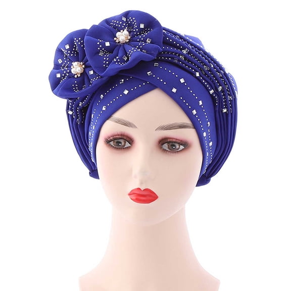 Pxiakgy bucket hat for women Fashion Women Beading Braid Hat Ruffle Cancer Beanie Wrap Cap Sleep Caps Satin Lined Hair Bonnets Blue + One size