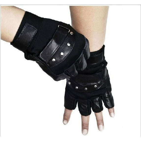 Pxiakgy Gloves Mittens Men Soft Sheep Leather Driving Motorcycle Biker Fingerless Warm Gloves Black + One size