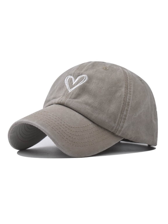 Classic Structured Baseball Cap Adjustable Snapback Ball Caps for Heart Print Embroidery Running Workouts Outdoor Washed Golf Dad Hat Adjustable Cap Sun Washable Beach Outdoors Visors Beige